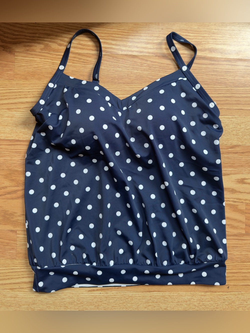Lands’ End Navy Polka Dot One Piece Swimsuit Blouson UPF 50 Size M